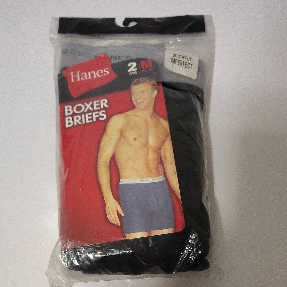 Vintage 2003 Hanes Men's Black Boxer Briefs With a Gray Weistband 2-Pack Size M